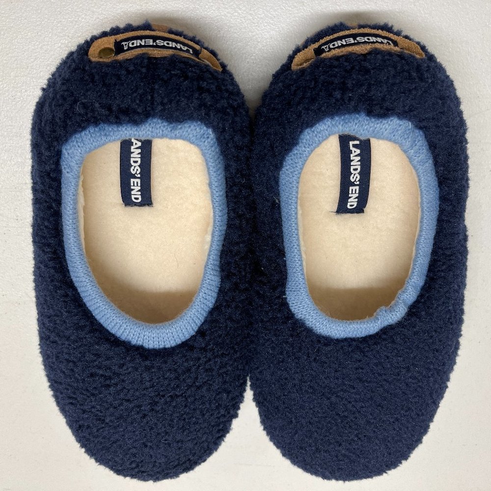 Lands' End Sherpa Navy Slippers Size 7 NWOT
